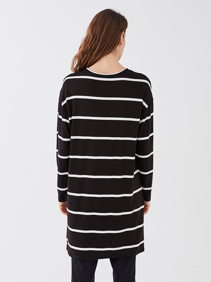 Crew Neck Striped Long Sleeve Oversize Women's Sweatshirt Tunic