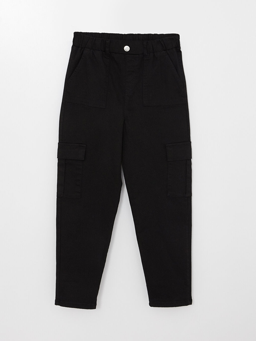 Basic Gabardine Girl's Trousers with Elastic Waist