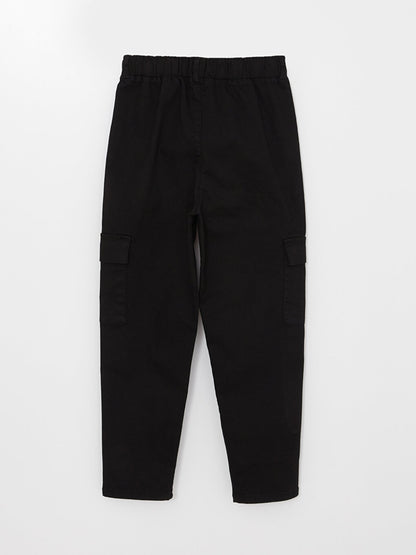 Basic Gabardine Girl's Trousers with Elastic Waist