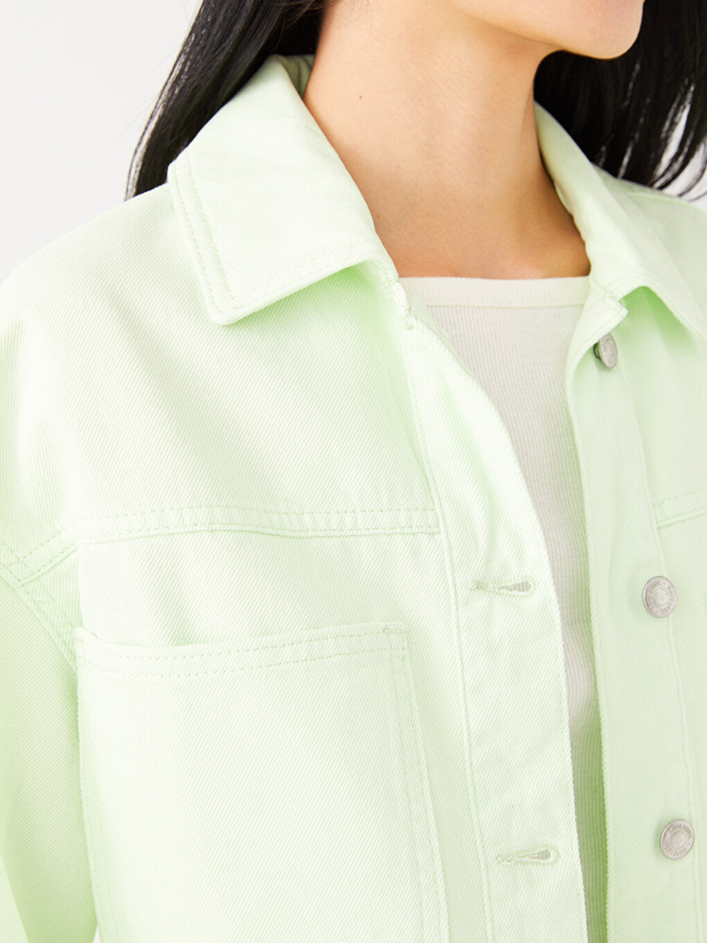 Shirt Collar Plain Long Sleeve Gabardine Women's Jacket