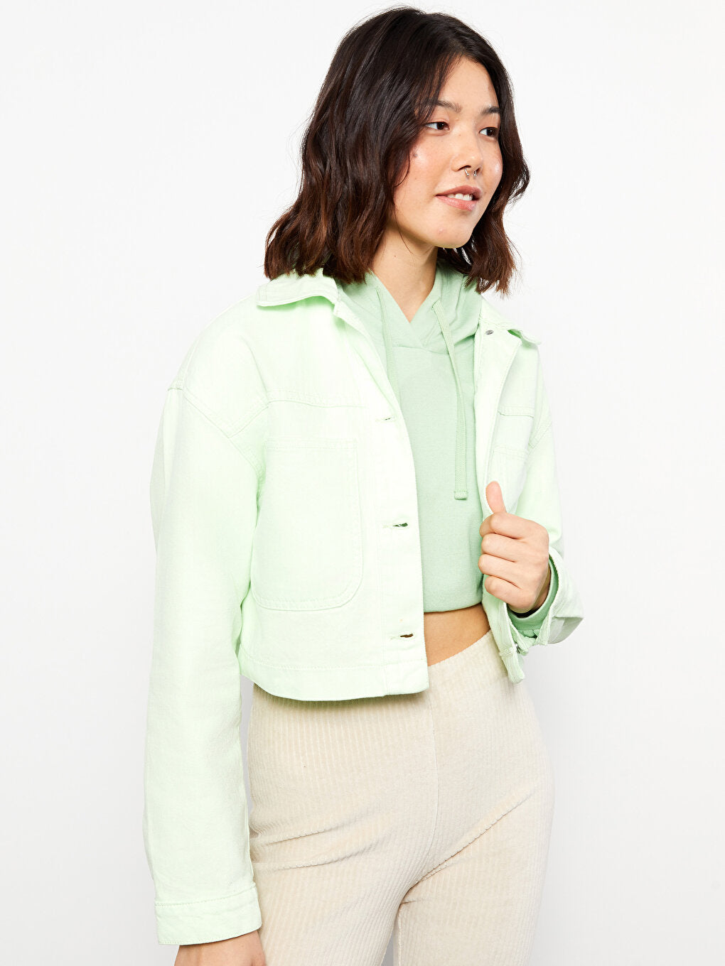 Shirt Collar Plain Long Sleeve Women's Jacket