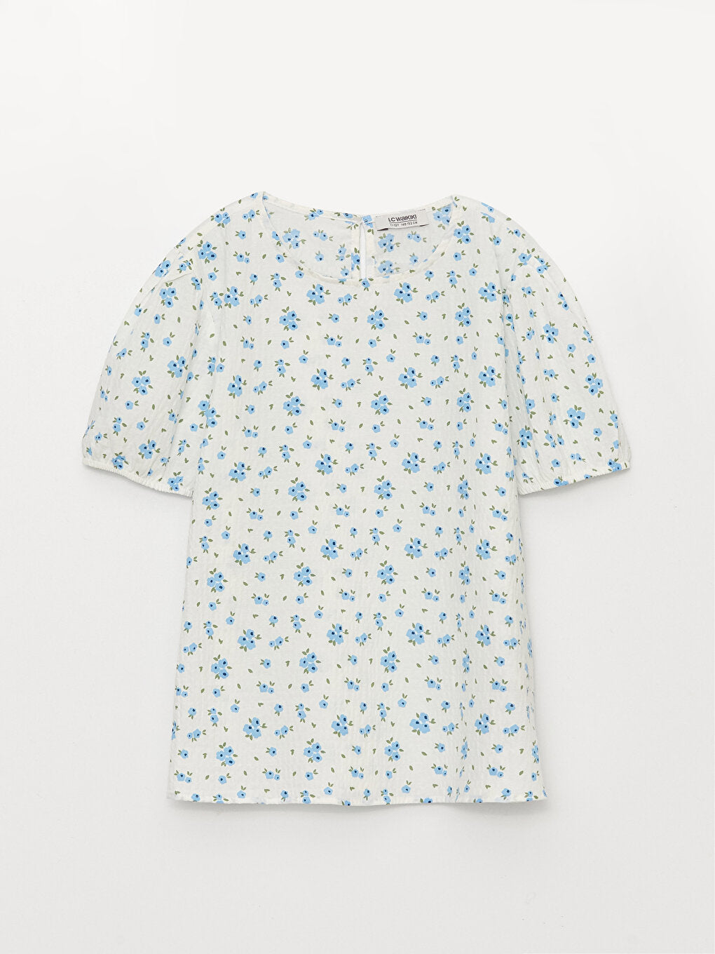 Crew Neck Patterned Short Sleeve Girl's Blouse