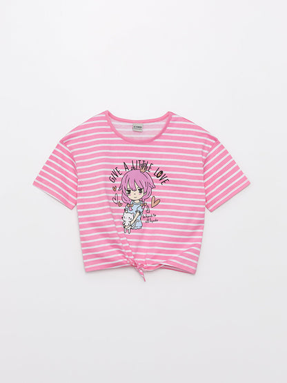 Crew Neck Printed Short Sleeve Girls' T-Shirt