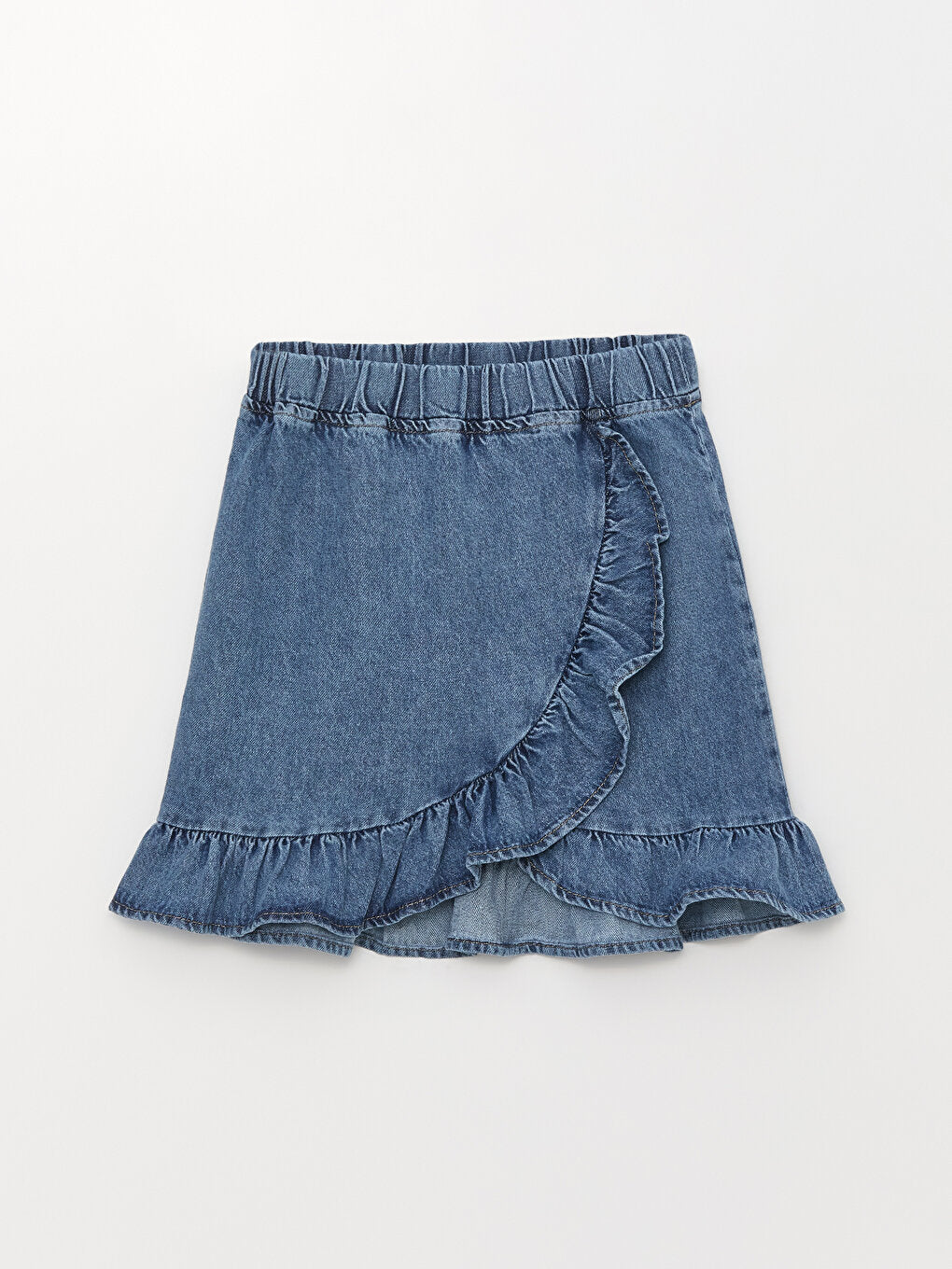 Girl's Ruffled Jean Skirt with Elastic Waist