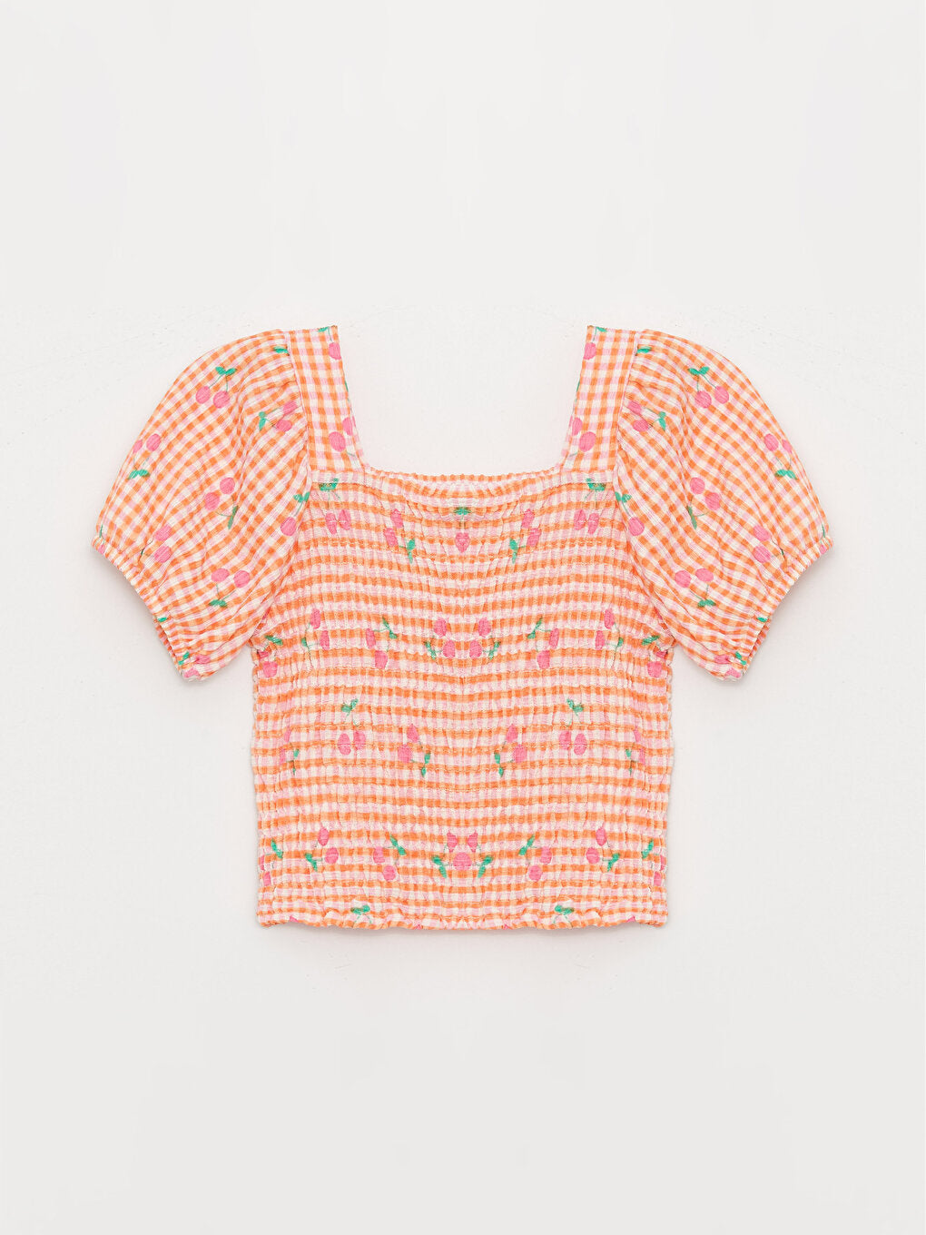 Square Neck Short Sleeve Girl's Crop T-Shirt