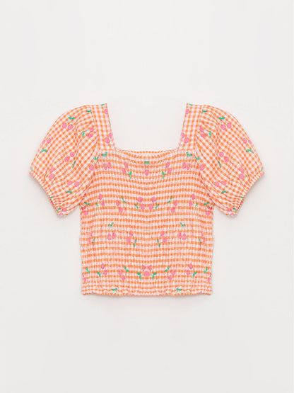 Square Neck Short Sleeve Girl's Crop T-Shirt