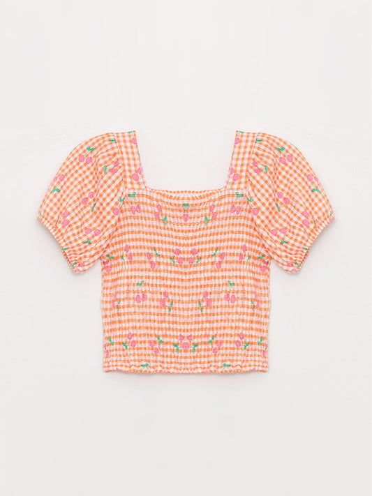 Square Neck Short Sleeve Girl's Crop T-Shirt