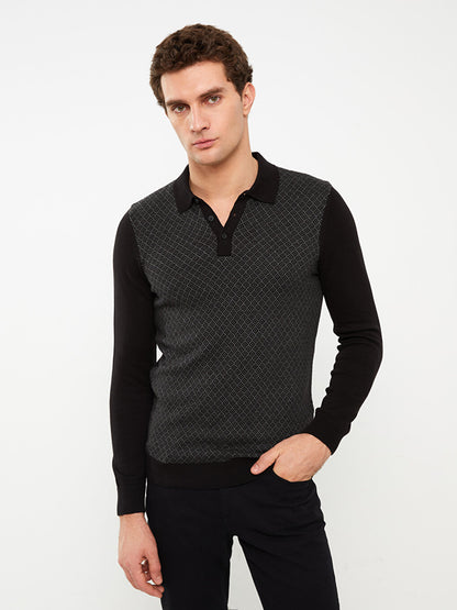 Polo Neck Long Sleeve Men's Knitwear Sweater