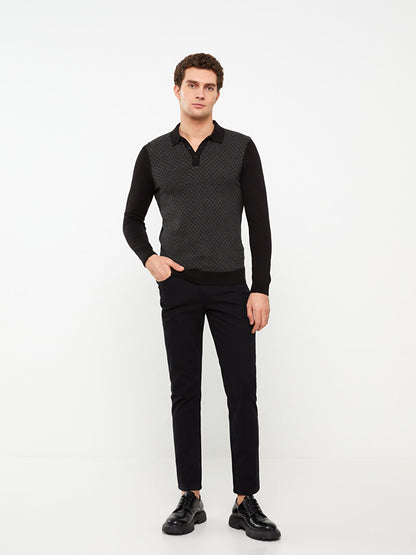 Polo Neck Long Sleeve Men's Knitwear Sweater