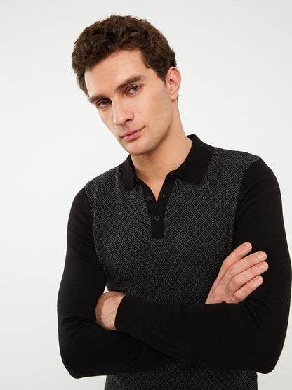 Polo Neck Long Sleeve Men's Knitwear Sweater