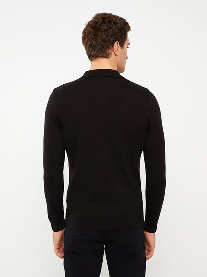 Polo Neck Long Sleeve Men's Knitwear Sweater