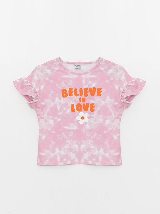 Crew Neck Printed Short Sleeve Girls' T-Shirt