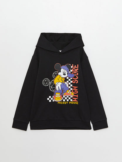 Hooded Mickey Mouse Printed Long Sleeve Boy's Sweatshirt