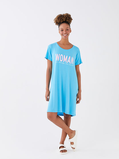 Crew Neck Printed Short Sleeve Women's Nightgown