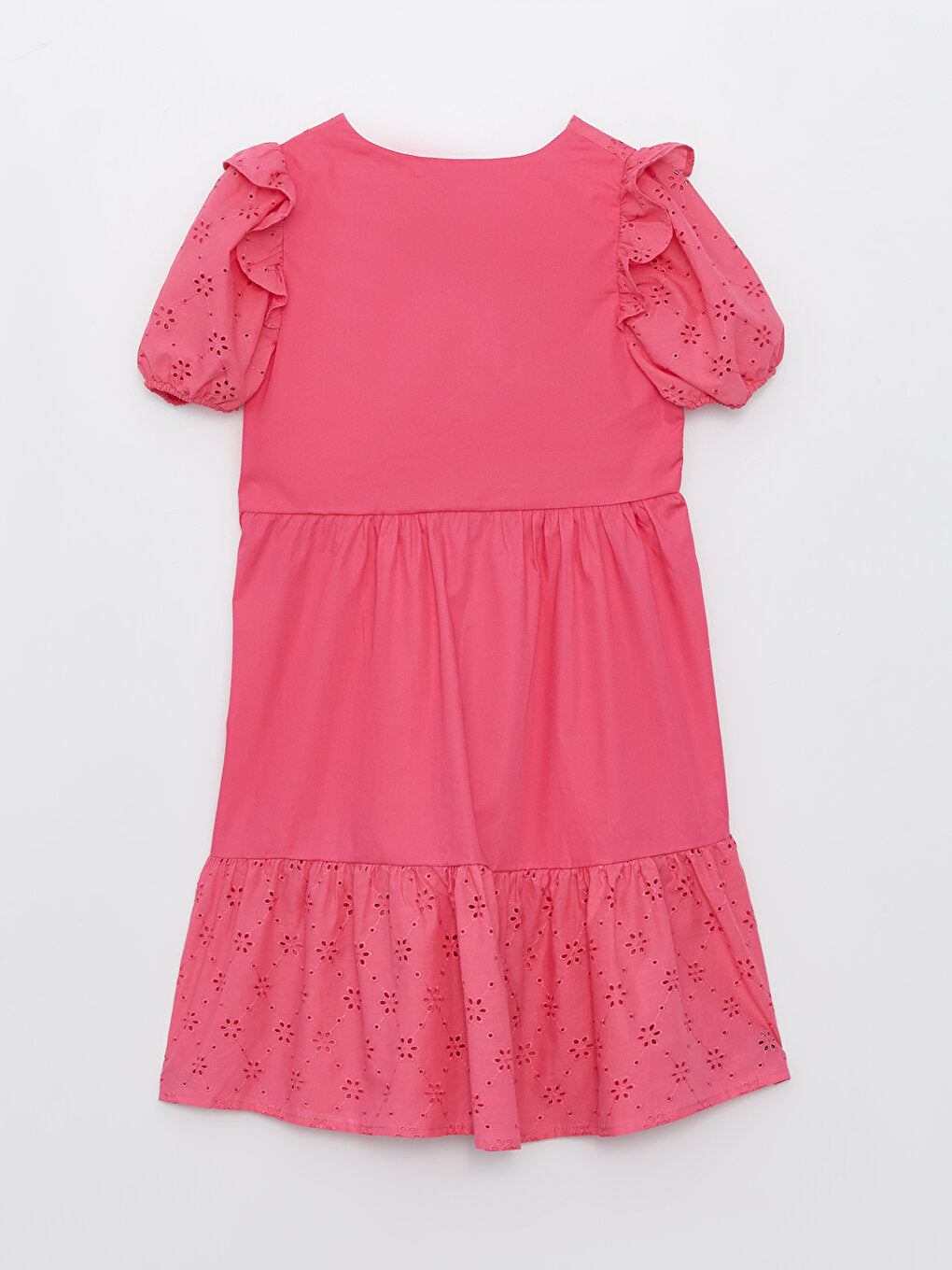 V-Neck Scallop Detailed Short Sleeve Girl's Dress