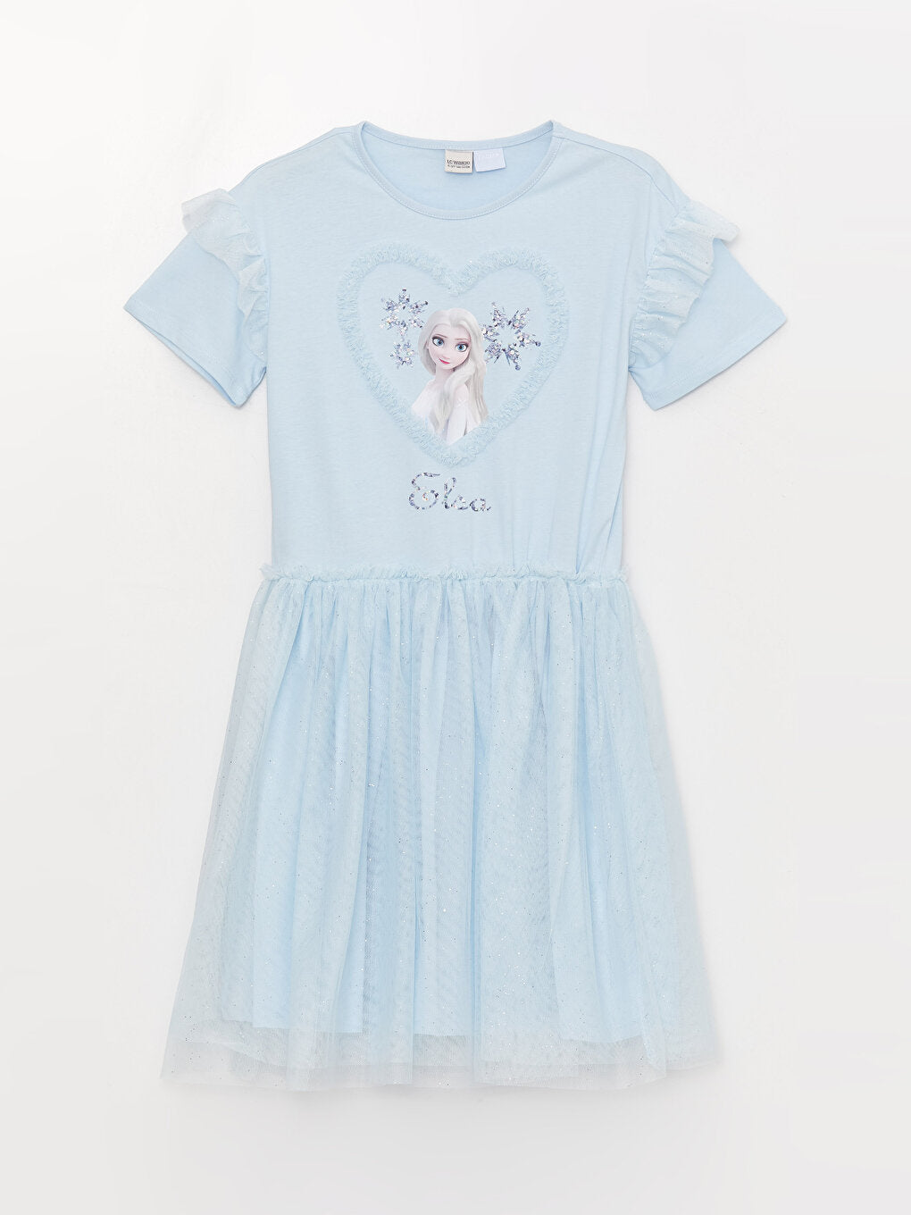 Crew Neck Elsa Printed Short Sleeve Girl's Dress