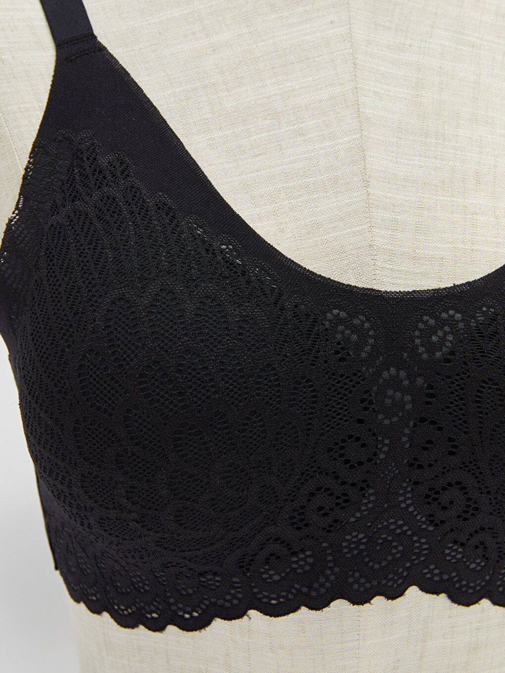 Non-wired, unpadded lace bra