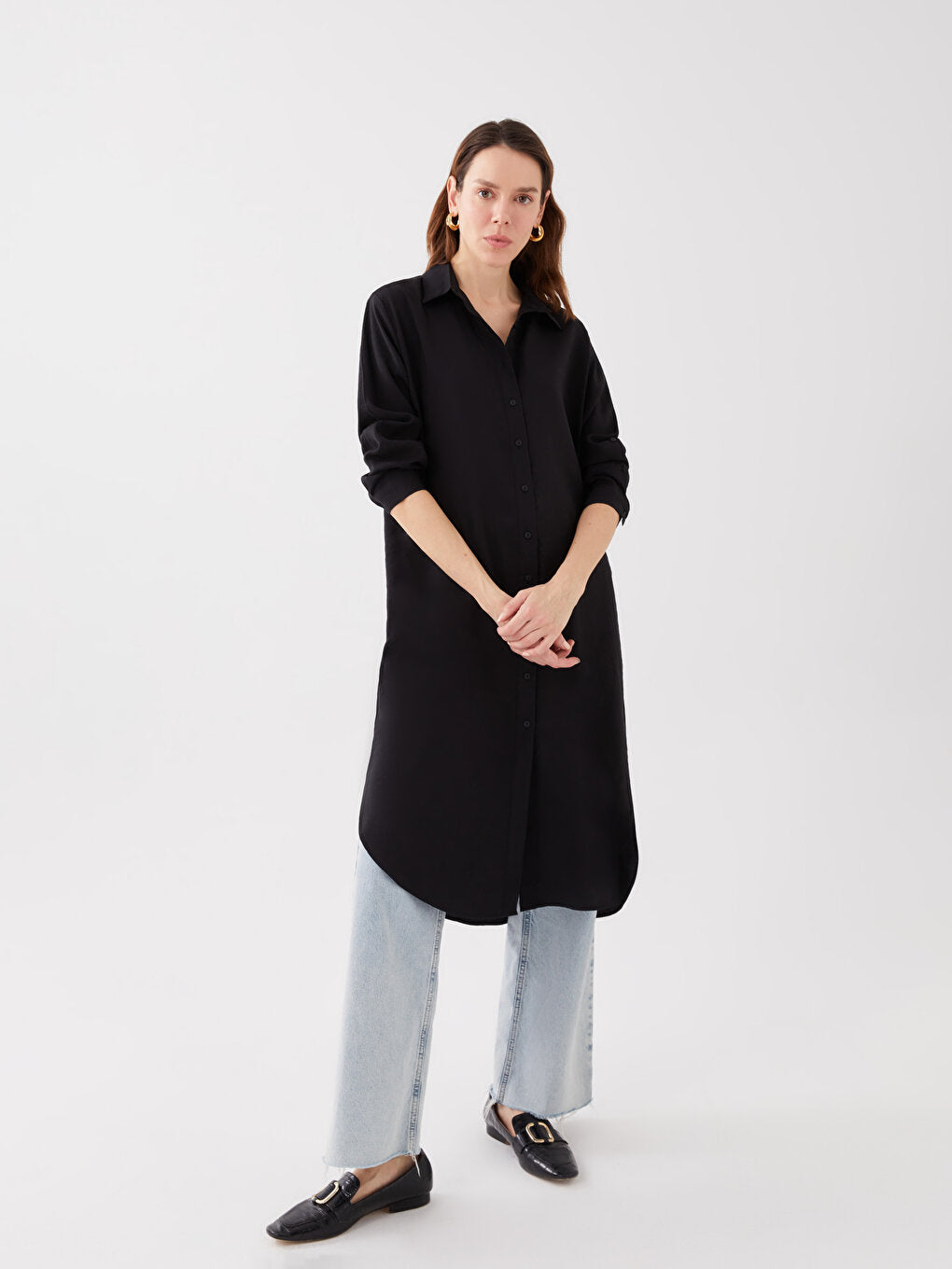 Plain Long Sleeve Oversize Women's Shirt Tunic