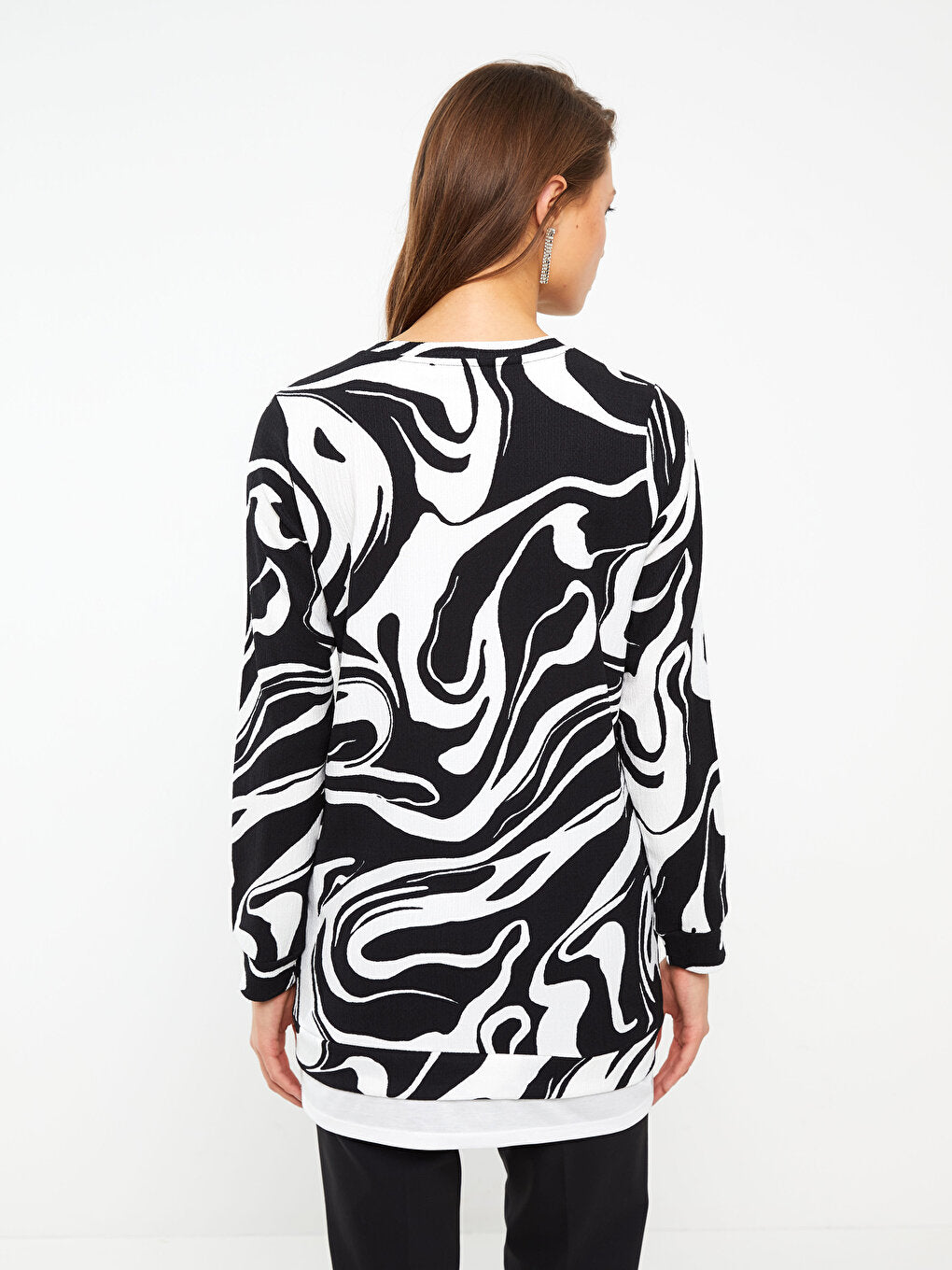 Crew Neck Printed Long Sleeve Women's Tunic