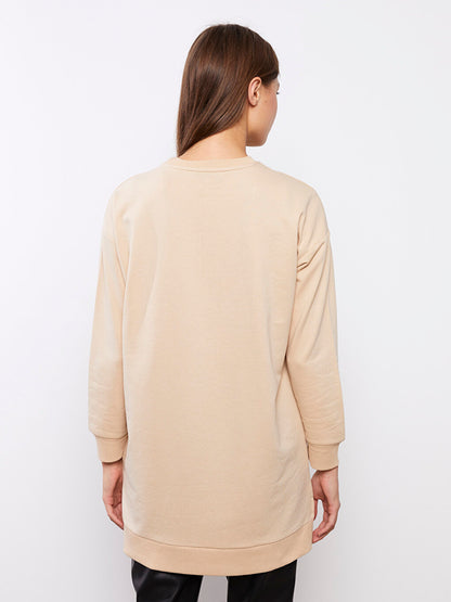 Crew Neck Embroidered Long Sleeve Oversize Women's Sweatshirt Tunic