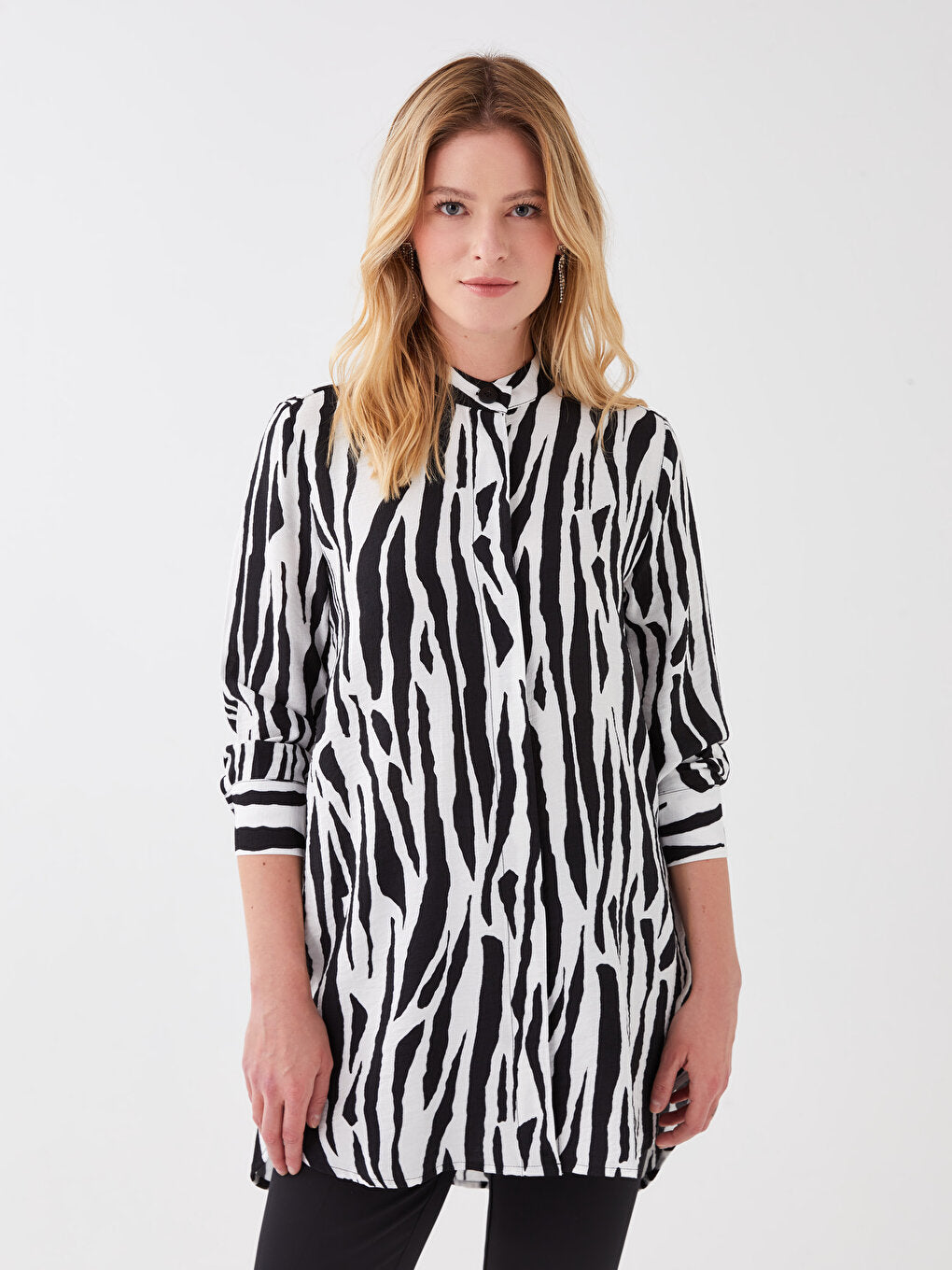 Judge Collar Patterned Long Sleeve Women's Tunic