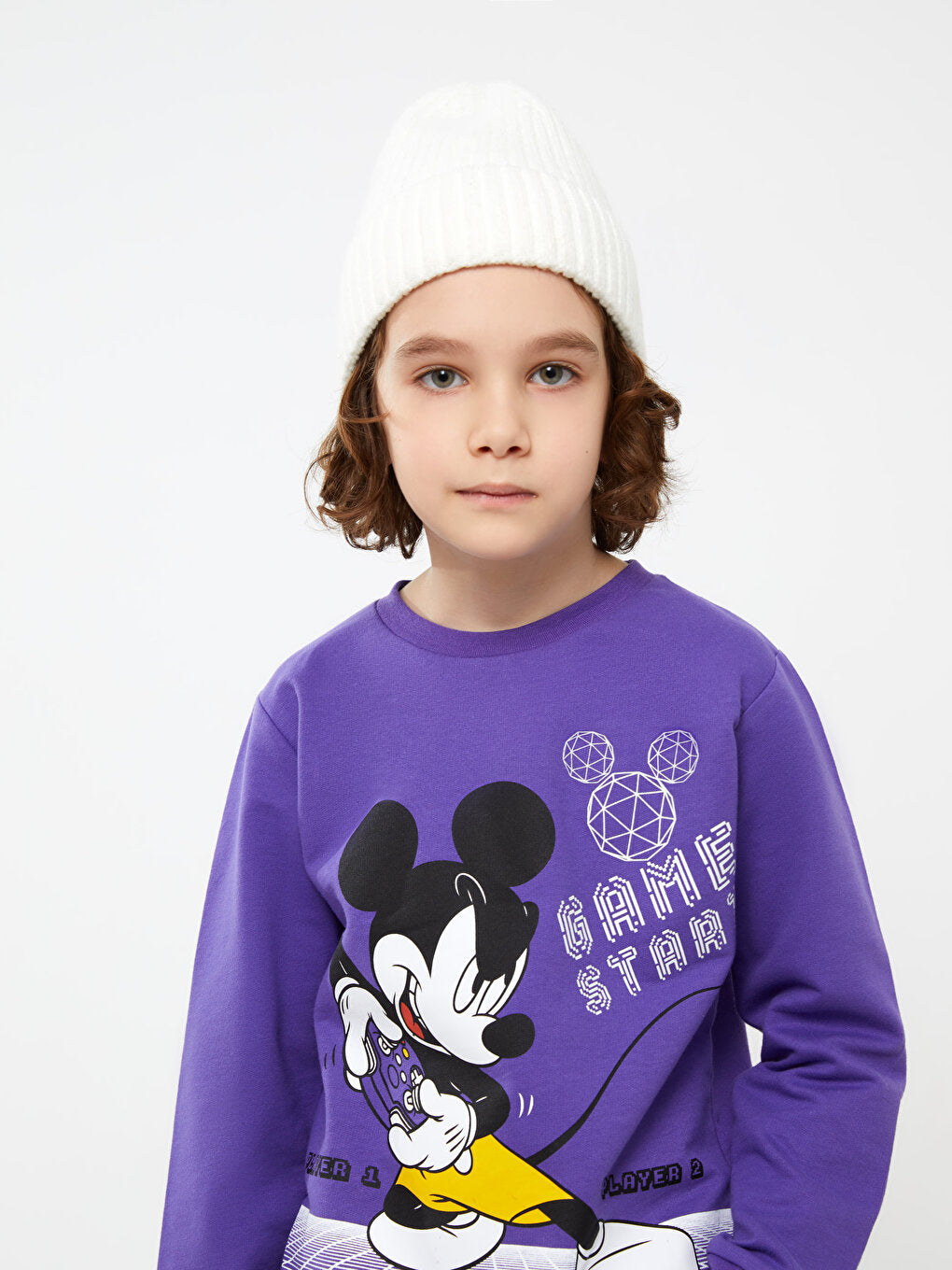 Crew Neck Mickey Mouse Printed Long Sleeve Boy's Sweatshirt