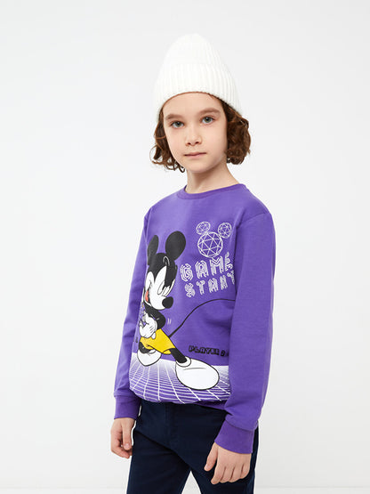 Crew Neck Mickey Mouse Printed Long Sleeve Boy's Sweatshirt