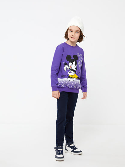 Crew Neck Mickey Mouse Printed Long Sleeve Boy's Sweatshirt