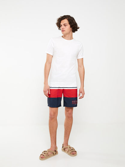 Knee-Length Color Blocked Men's Swim Shorts