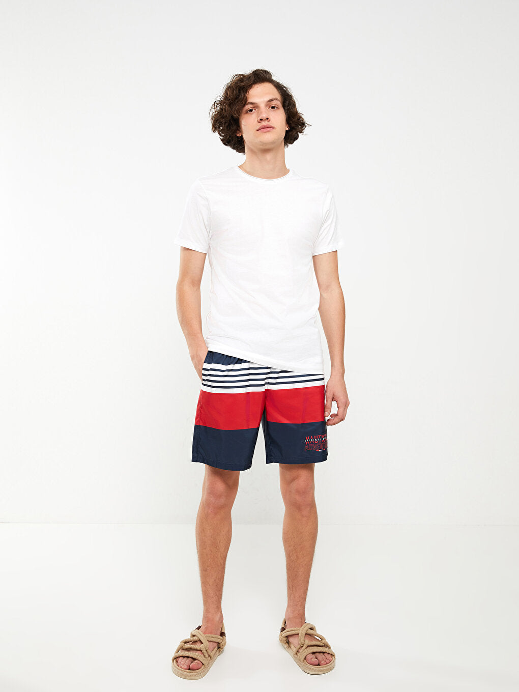 Knee-Length Color Blocked Men's Swim Shorts