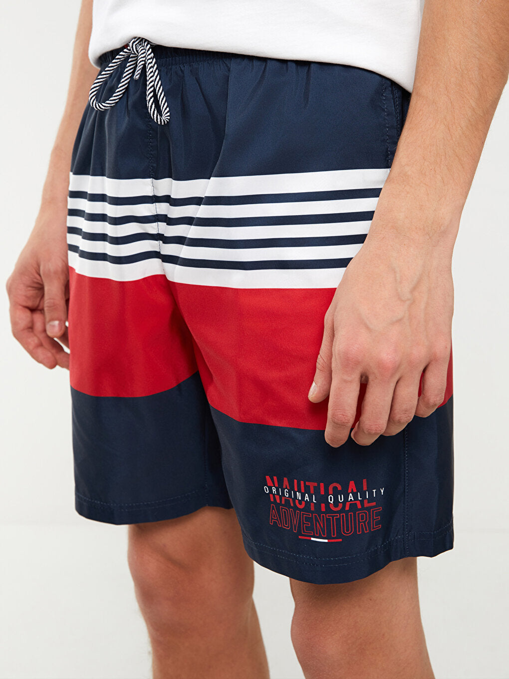 Knee-Length Color Blocked Men's Swim Shorts