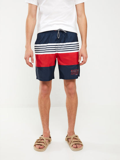 Knee-Length Color Blocked Men's Swim Shorts