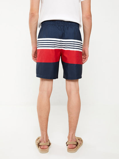 Knee-Length Color Blocked Men's Swim Shorts