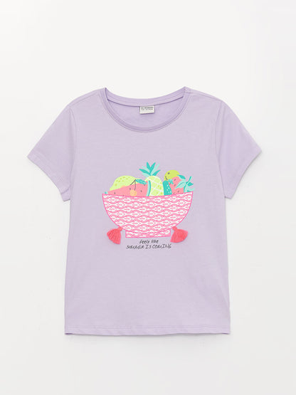 Crew Neck Printed Short Sleeve Girls' T-Shirt