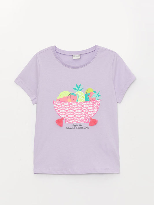 Crew Neck Printed Short Sleeve Girls' T-Shirt