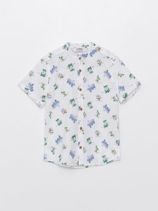 Judge Collar Patterned Short Sleeve Boys' Shirt