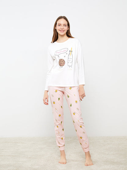 Crew Neck Printed Long Sleeve Women's Pajama Set