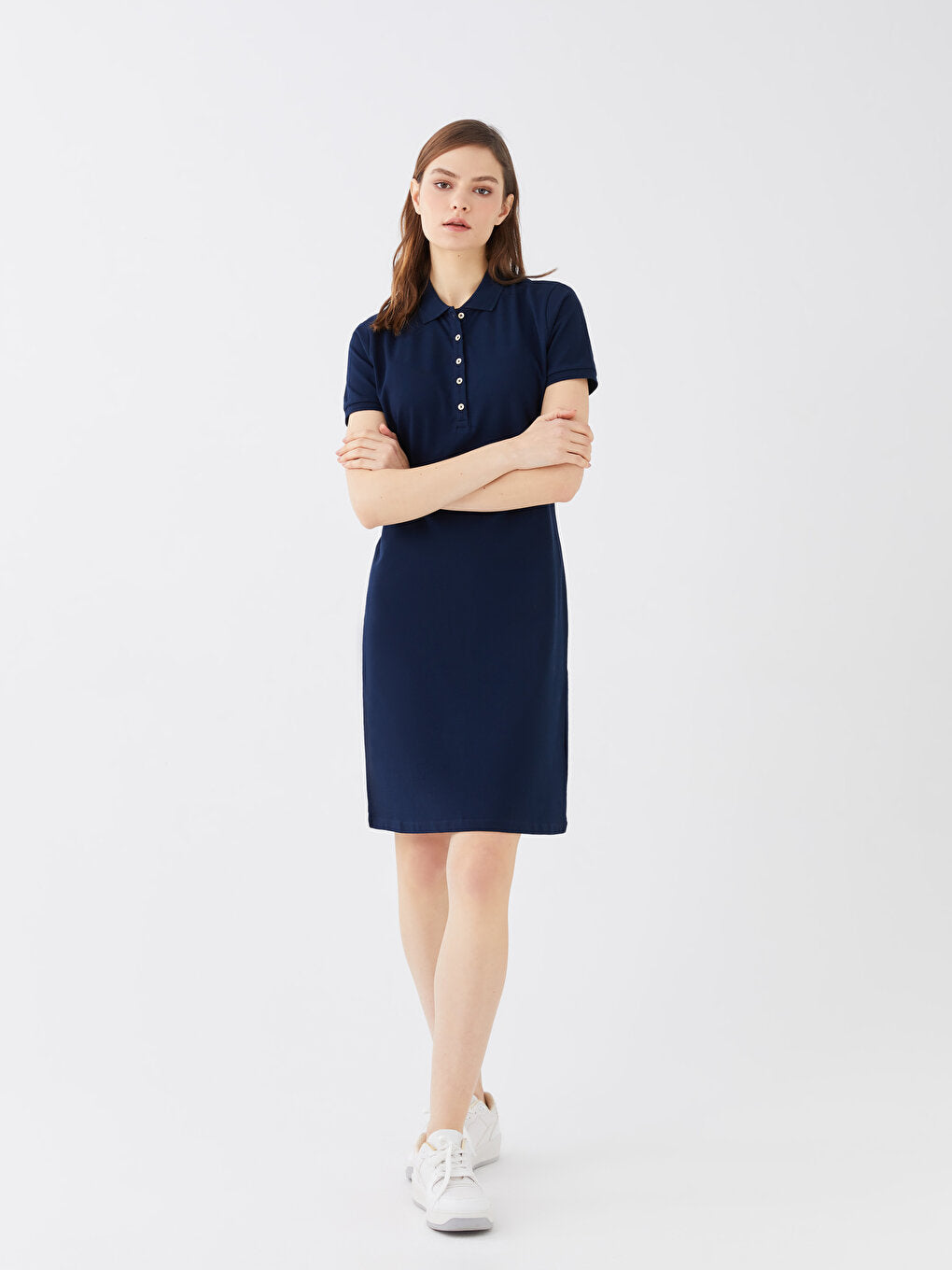 Polo Neck Plain Short Sleeve Women's Dress