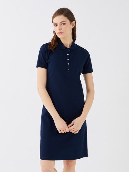 Polo Neck Plain Short Sleeve Women's Dress