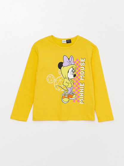 Crew Neck Minnie Mouse Printed Long Sleeve Girls' T-Shirt