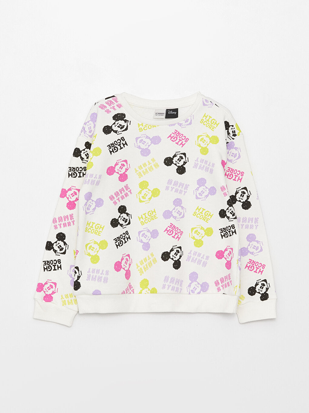 Crew Neck Mickey Mouse Printed Long Sleeve Girl's Sweatshirt