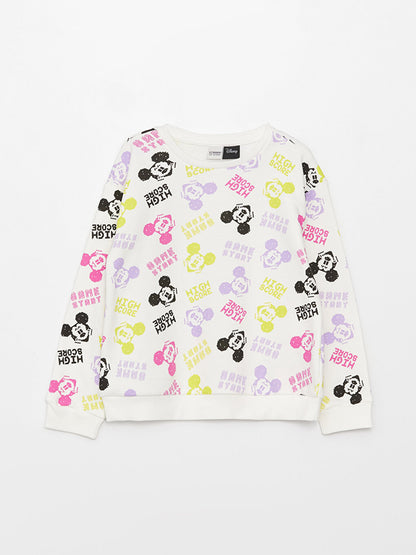 Crew Neck Mickey Mouse Printed Long Sleeve Girl's Sweatshirt