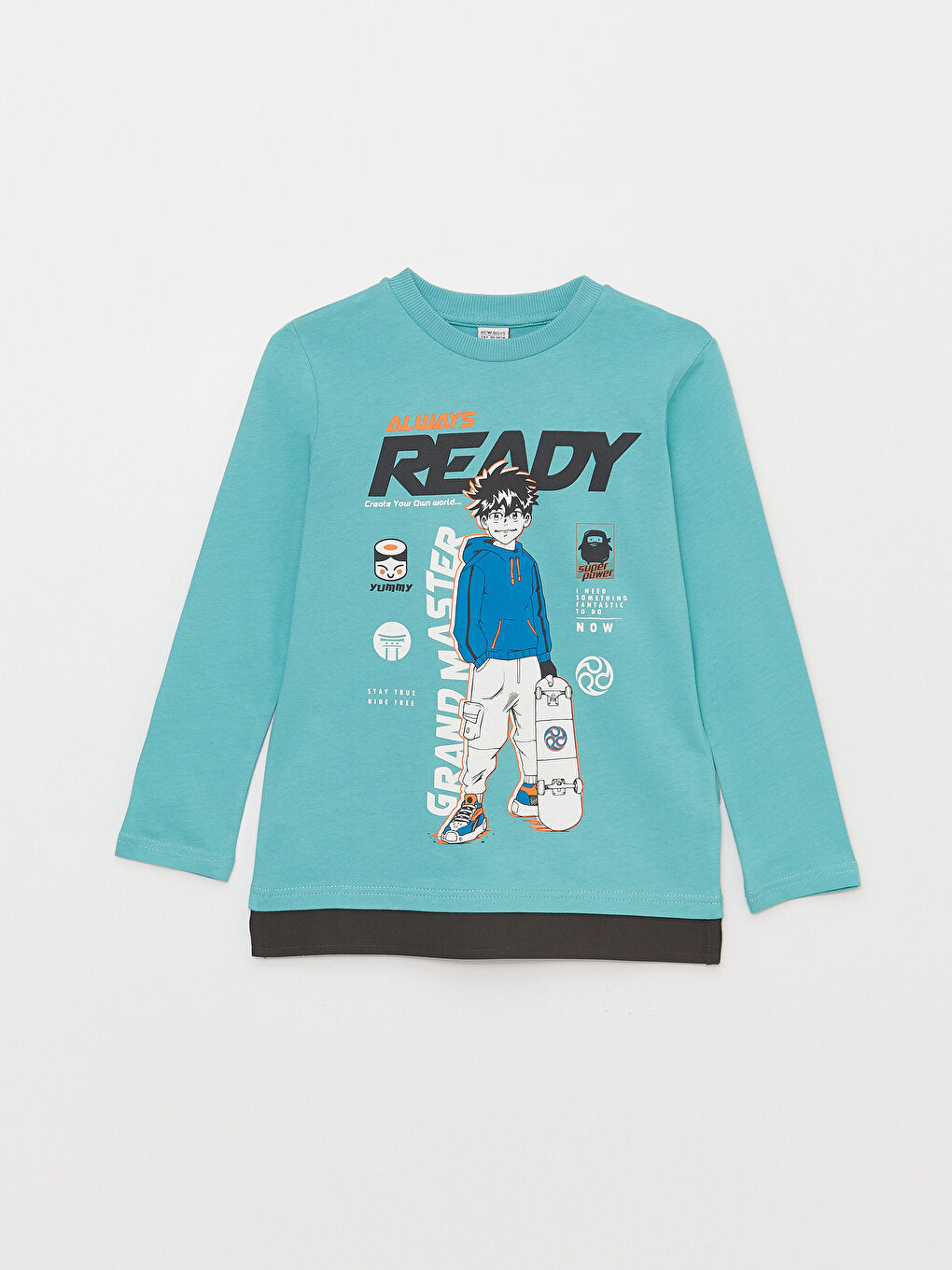 Crew Neck Printed Long Sleeve Boys' T-Shirt