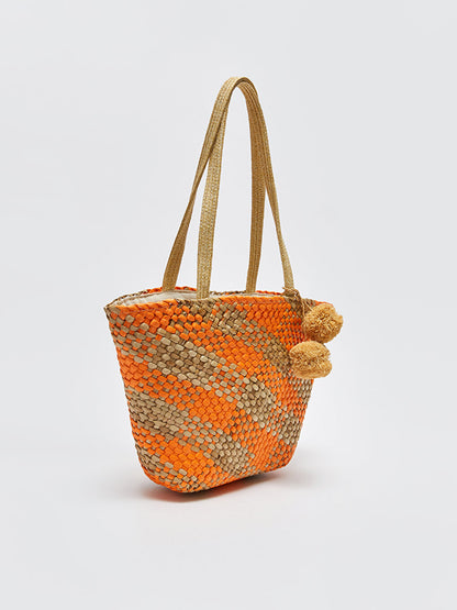 Patterned Straw Women's Shoulder Bag