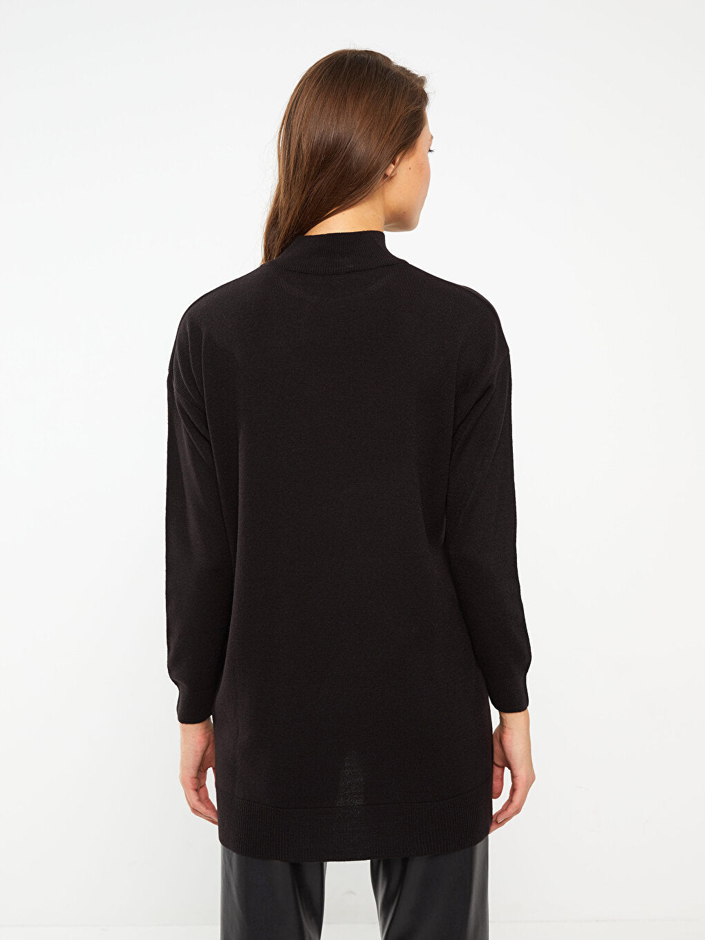 High Collar Plain Long Sleeve Women's Knitwear Tunic