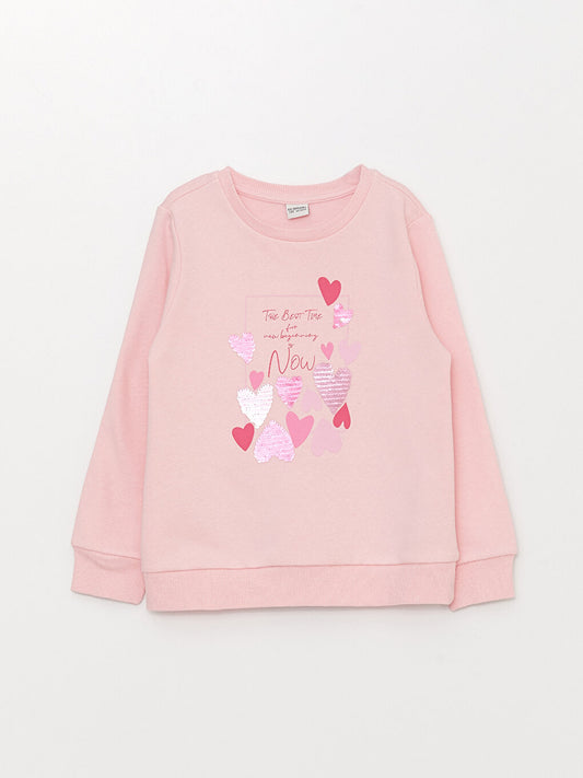 Crew Neck Printed Long Sleeve Girl's Sweatshirt