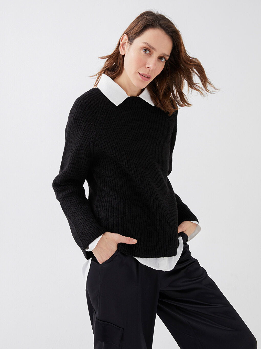 Crew Neck Plain Long Sleeve Women's Knitwear Sweater