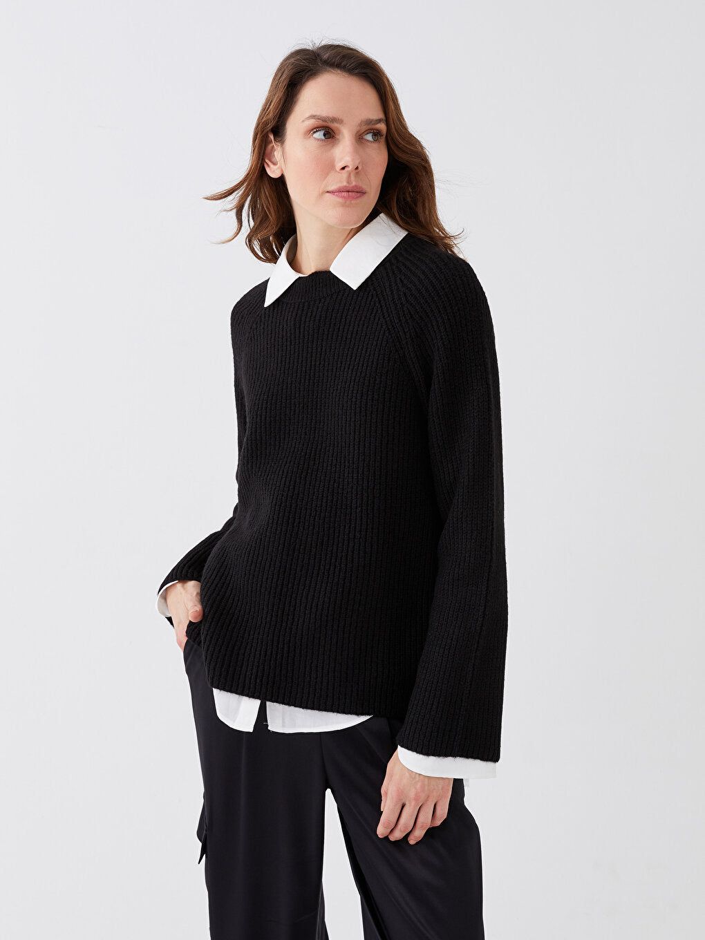 Crew Neck Plain Long Sleeve Women's Knitwear Sweater