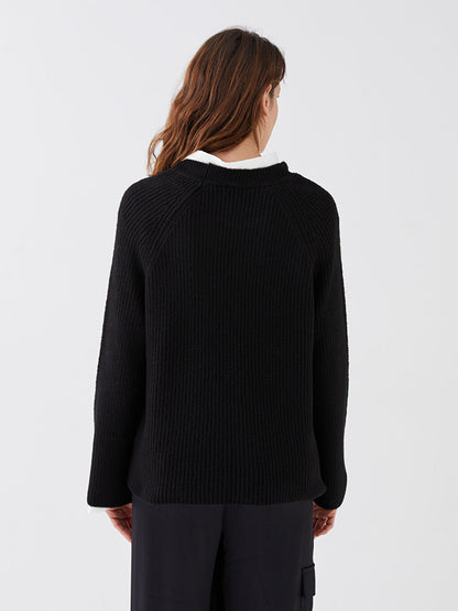 Crew Neck Plain Long Sleeve Women's Knitwear Sweater