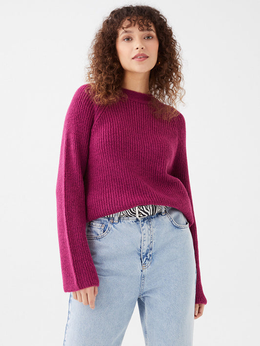 Crew Neck Plain Long Sleeve Women's Knitwear Sweater